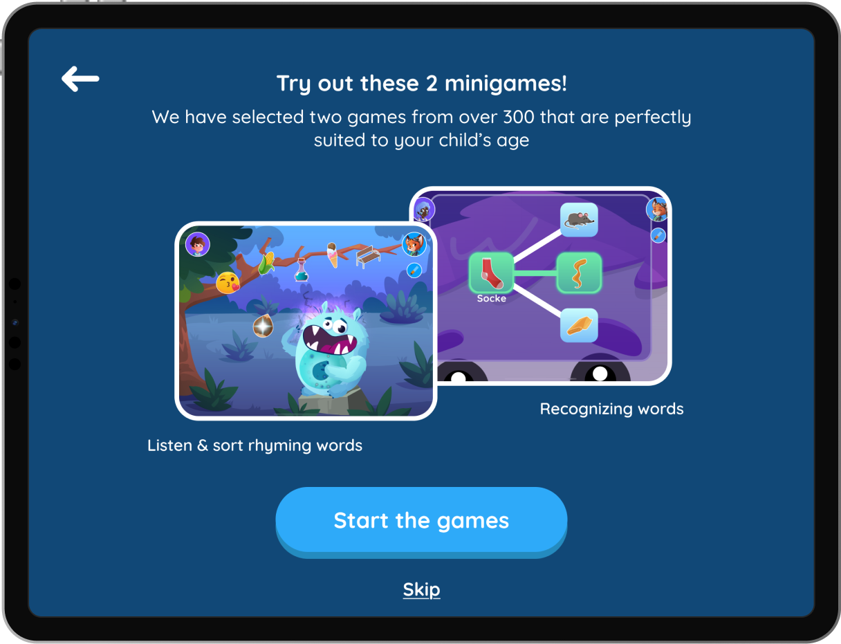 Edurino app — choose your adventure screen